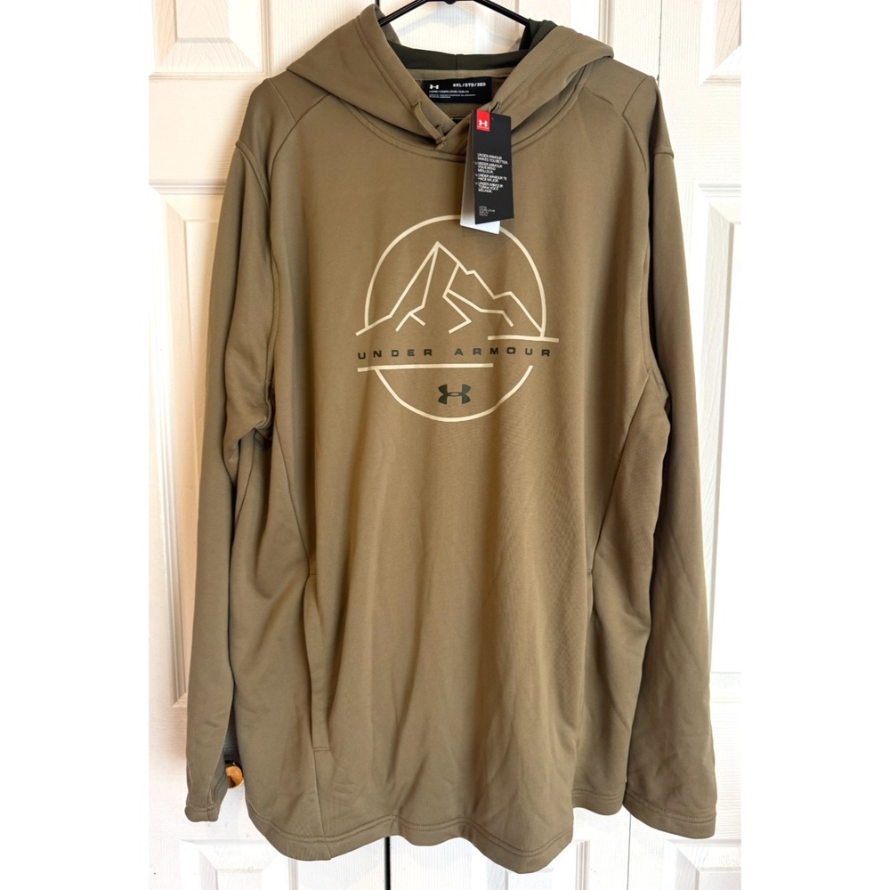 Under Armour Hoodie Outpost Green Outdoor Sweatshirt Mountain Logo Men's Sz 3XL